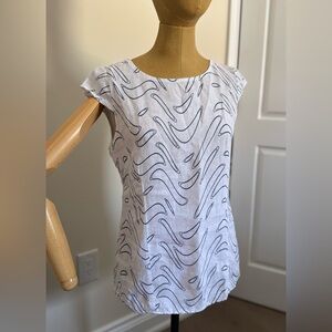LINA TOMEI 100% Linen Italian White Patterned Women's Top (M)